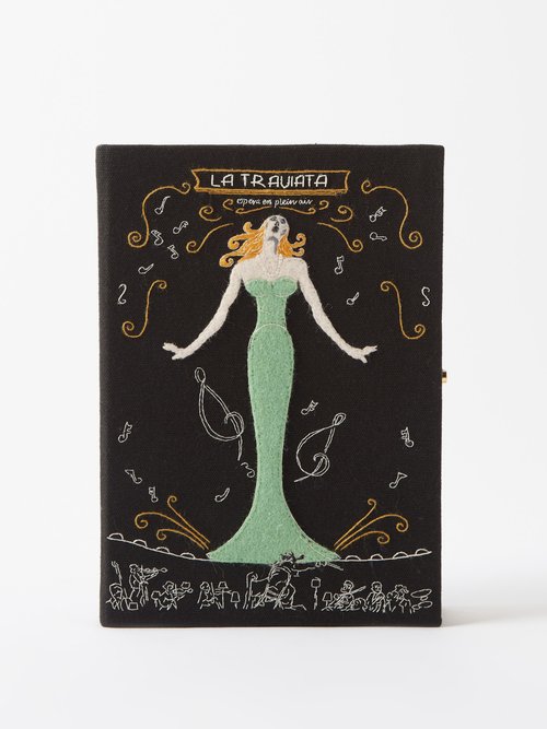 Olympia Le-tan La Traviata Embroidered Book Clutch Bag In Black Multi