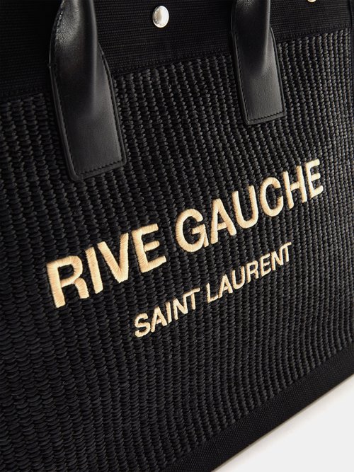 SAINT LAURENT: Rive Gauche raffia and leather tote bag - Black