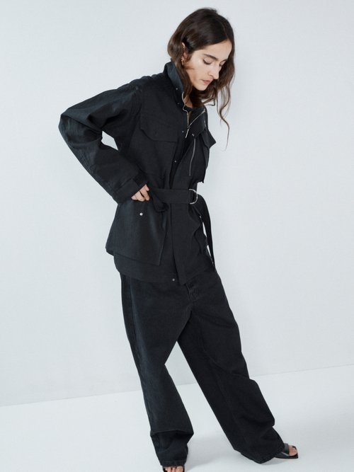 Raey - Combat Pocket Linen-blend Belted Jacket - Womens - Black