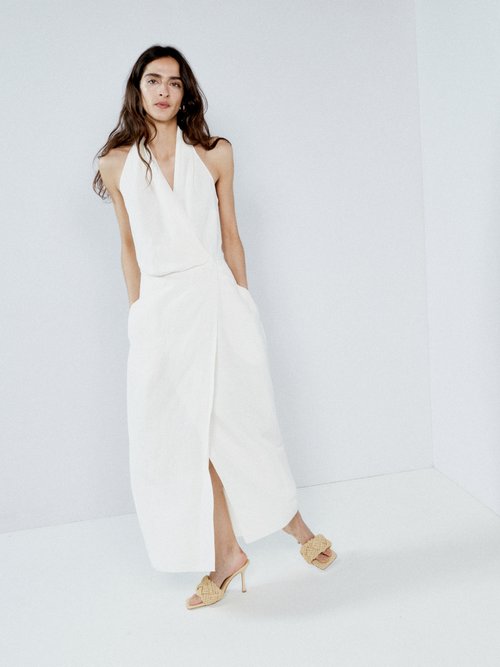 Raey - Wrap Linen And Silk-blend Halter Dress - Womens - Ivory