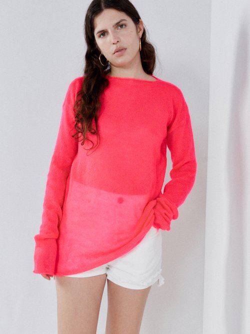 Raey - Open Knit Mohair And Wool-blend Jumper - Womens - Pink Multi