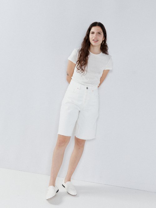 Raey - 90s Longline Organic Cotton Denim Shorts - Womens - White