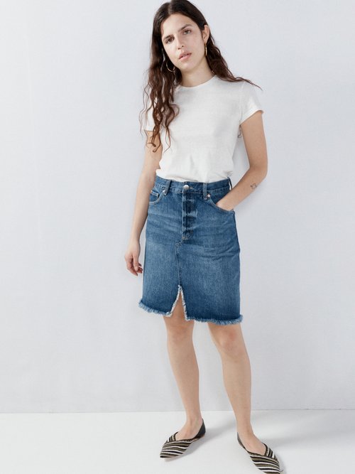 Raey - Organic Cotton-blend Denim Mini Skirt - Womens - Dark Indigo