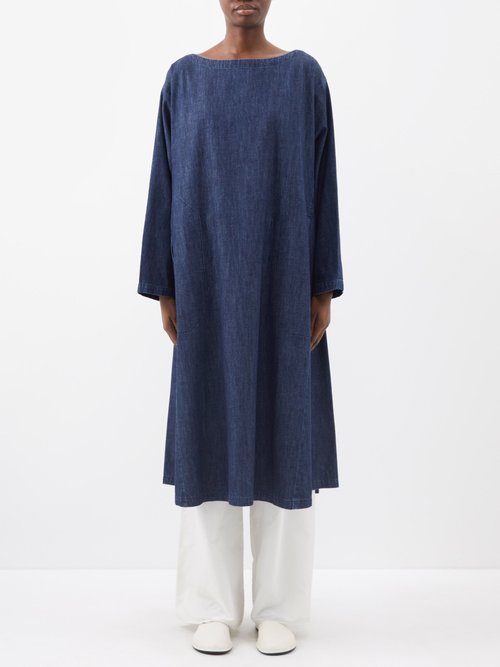 Eskandar Side-paneled Denim Dress In Jeandark | ModeSens