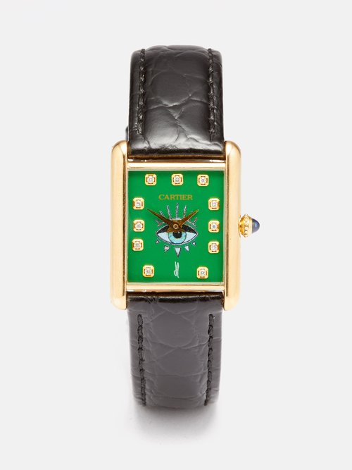 Jacquie Aiche - Vintage Cartier Tank Diamond & 18kt Gold Watch - Mens - Black Green