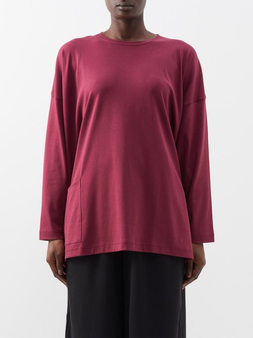Eskandar - Patch-pocket Cotton-jersey Long-sleeved Top - Womens - Magenta