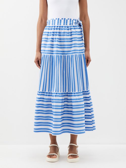 Eres - Fortuna Stripe-jacquard Cotton Midi Skirt - Womens - Blue Stripe