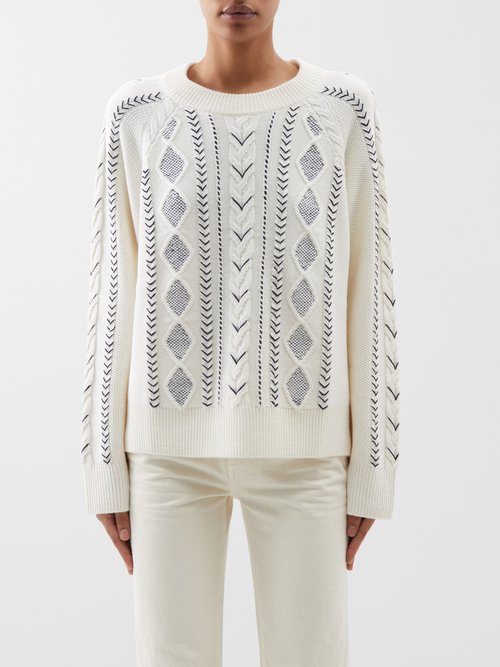 La Ligne - Jean-luc Cable-knit Merino Sweater - Womens - Cream Navy