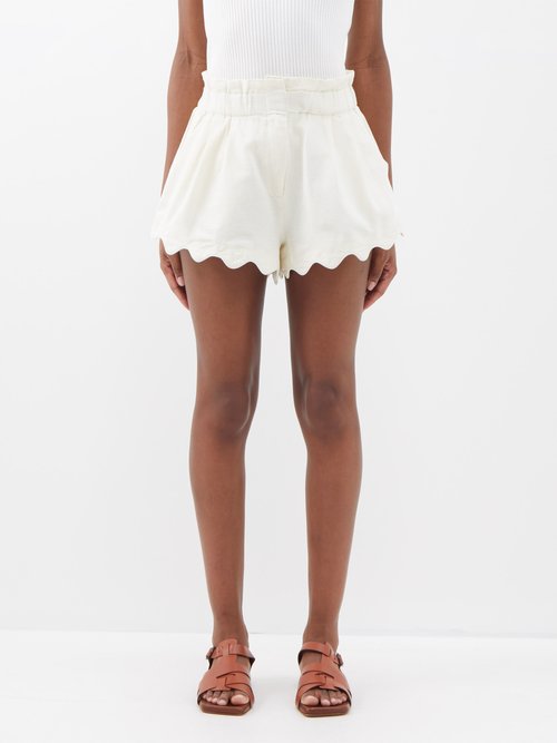 Sea - Leona Scallop-edge Cotton-blend Shorts - Womens - Ivory