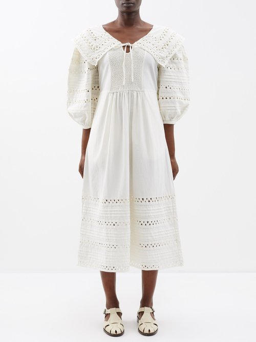 Sea - Willa Puff-sleeve Smocked Cotton Dress - Womens - White