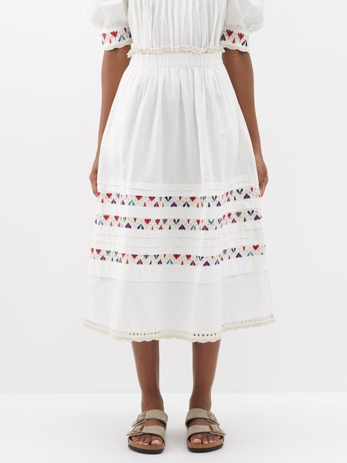 Sea - Alicia Embroidered Cotton-blend Skirt - Womens - Ivory Multi