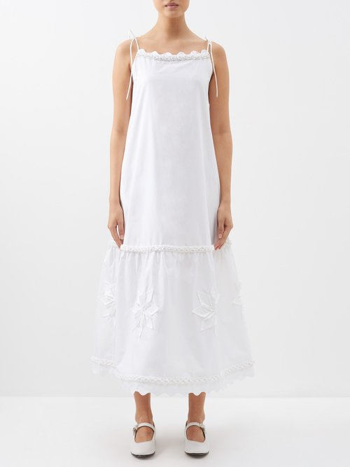 Horror Vacui Gaia Floral-appliqué Cotton-lawn Dress In White