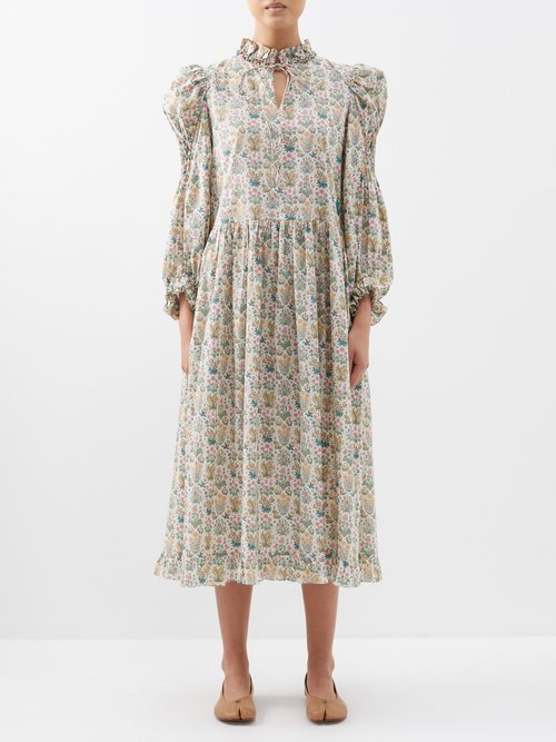 Horror Vacui Yuzuki Floral-print Cotton-lawn Dress