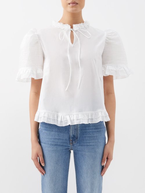 Horror Vacui Samantha Hand-pleated Cotton-poplin Blouse In White