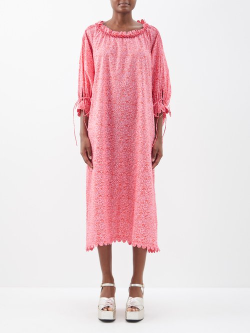 Horror Vacui Imani Printed Cotton-lawn Midi Dress In Pink Red