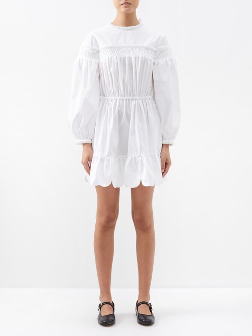 Horror Vacui Alberte Smocked Cotton-poplin Mini Dress In White