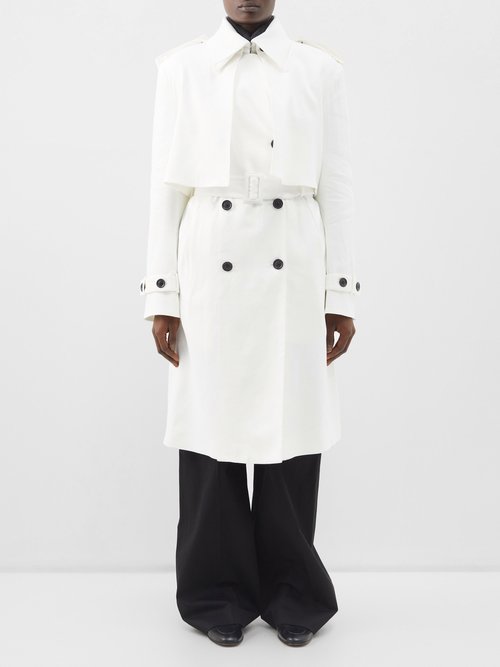 Another Tomorrow Convertible Belted Double-breasted Hemp-blend Trench Coat In Off White