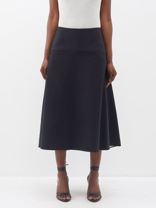 another tomorrow - contrast-lining organic-cotton midi skirt womens black cream