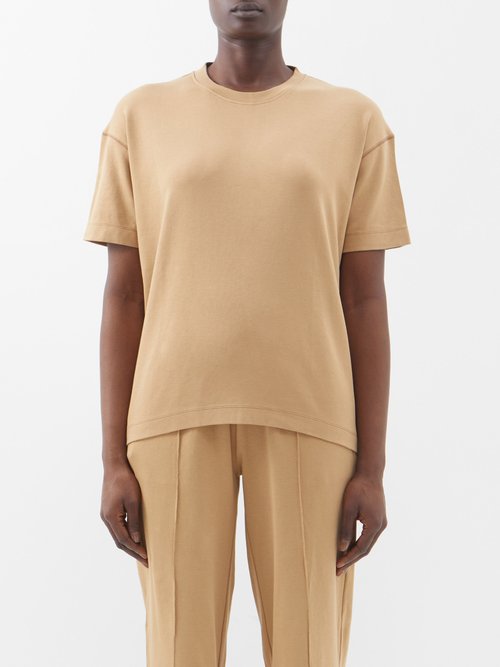another tomorrow - back-seam cotton-jersey t-shirt womens camel