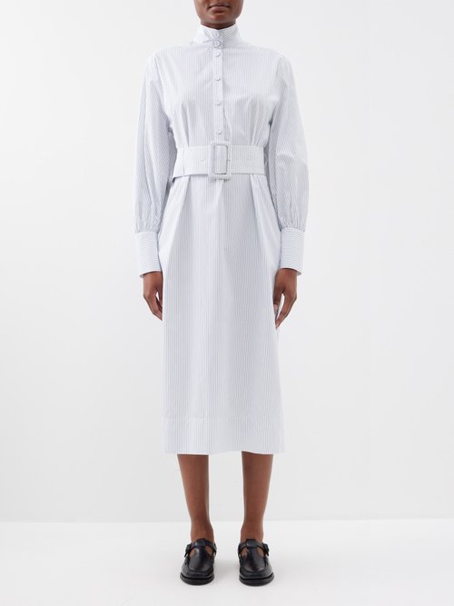 Another Tomorrow Belted Organic-cotton Poplin Shirt Dress
