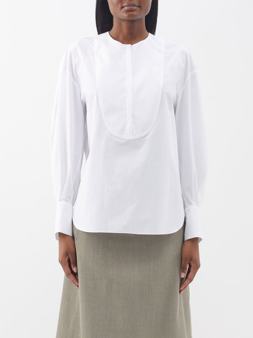 another tomorrow - bib-front organic-cotton blouse womens white