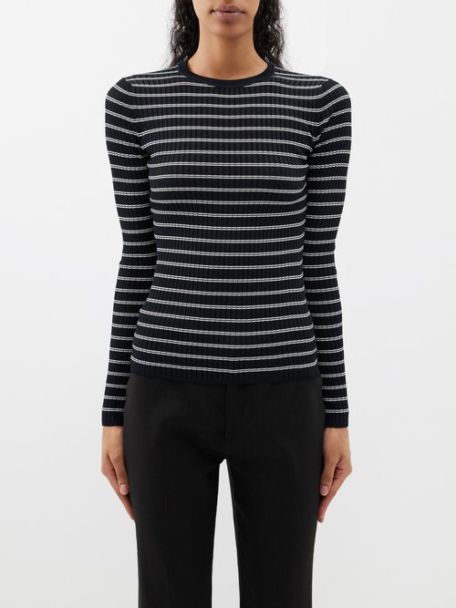 Another Tomorrow Striped Ribbed-jersey Sweater