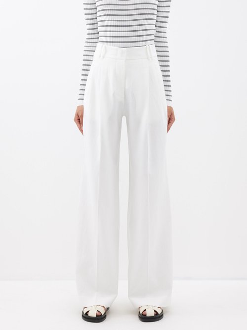 Another Tomorrow Pleated Linen Wide-leg Trousers