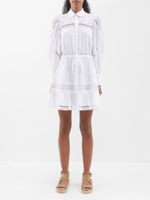 charo ruiz - daniela lace-trim cotton-blend mini dress womens white
