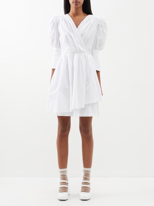 Batsheva Izra Pleated Cotton-poplin Mini Dress In White