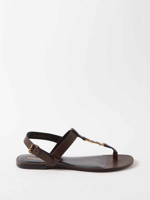 Saint Laurent - Cassandre Leather Sandals - Mens - Dark Brown