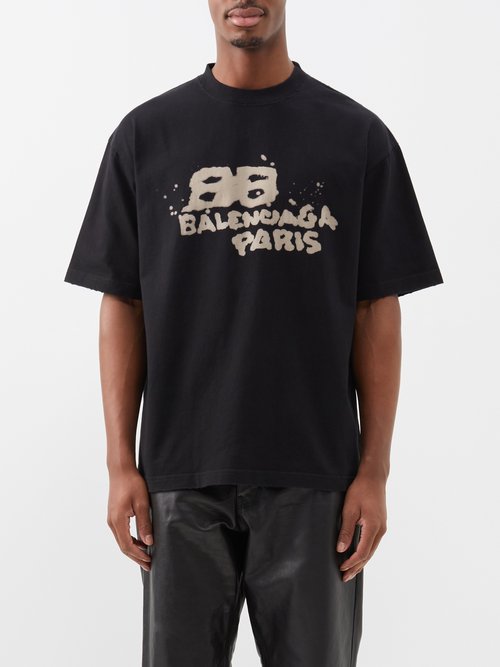 Balenciaga - Oversized Bb-logo Cotton-jersey T-shirt - Mens - Black Cream