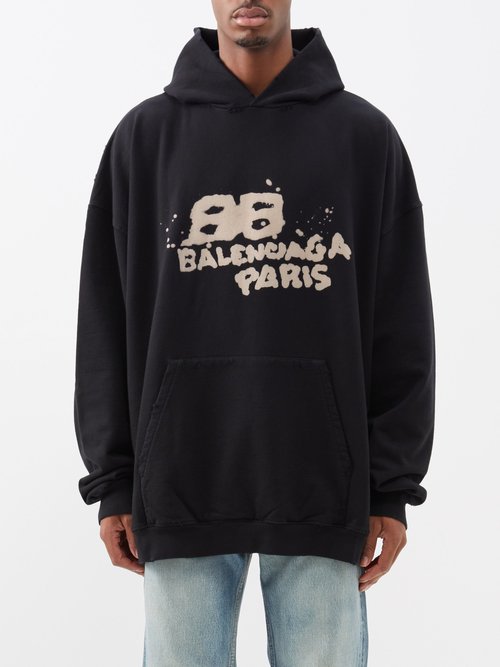 Balenciaga - Oversized Bb-logo Cotton-jersey Hoodie - Mens - Black Cream
