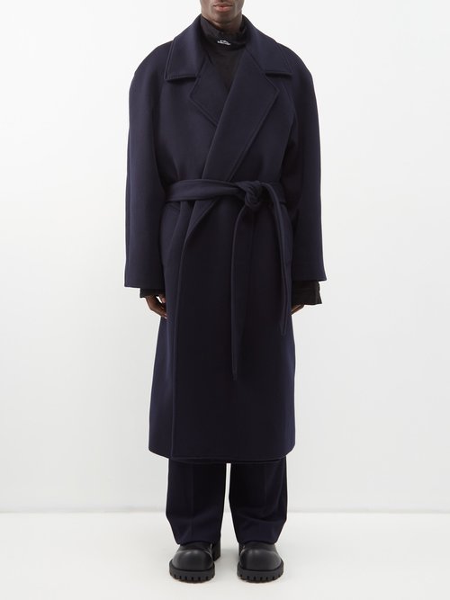 Balenciaga - Raglan-sleeve Belted Cashmere Coat - Mens - Dark Navy