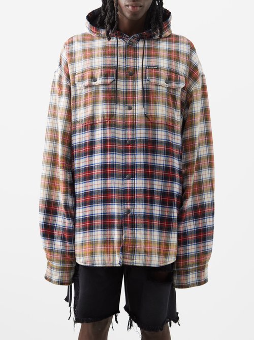 Balenciaga - Oversized Check-flannel Hooded Shirt - Mens - Red White