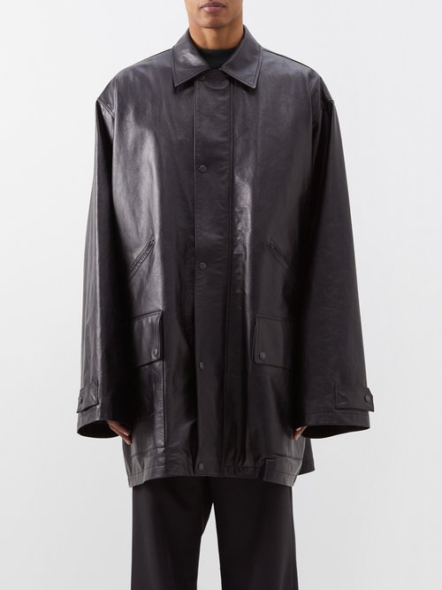 Balenciaga - Oversized Leather Jacket - Mens - Black