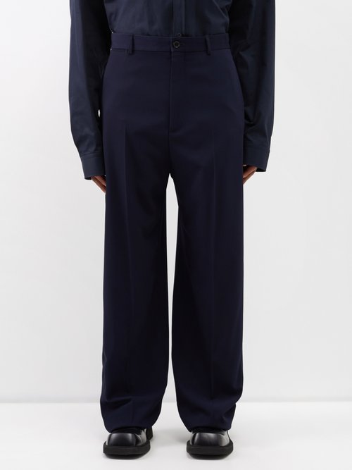 Balenciaga - Wool-blend Wide-leg Trousers - Mens - Dark Navy