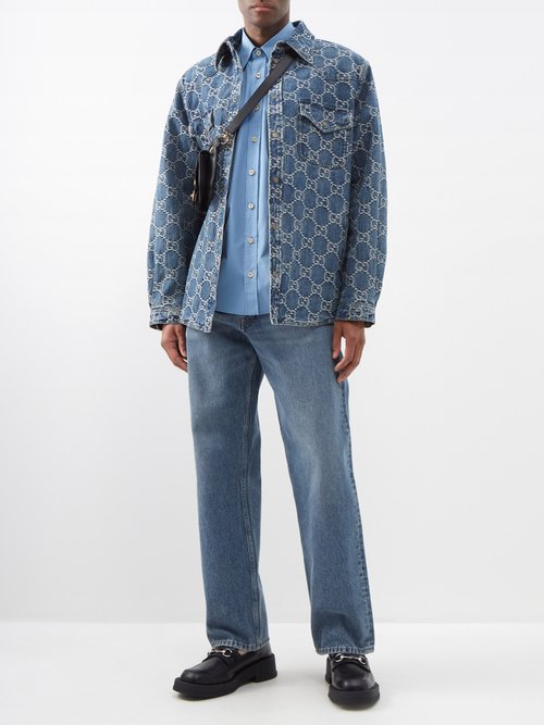 Gucci Gg Jacquard Denim Shirt In Blue