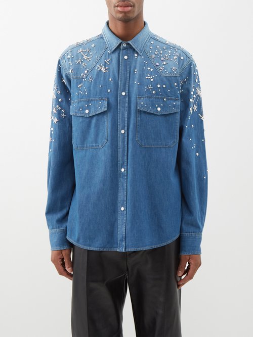 Gucci - Embellished Flap-pocket Denim Shirt - Mens - Blue