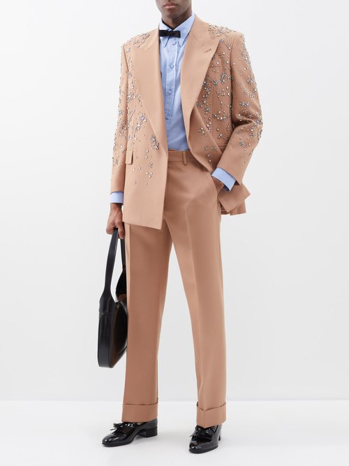 Gucci - Crystal-embellished Wool-gabardine Suit Jacket - Mens - Beige