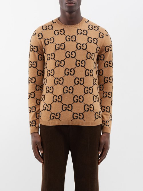 Gucci - GG-jacquard Wool Sweater - Mens - Camel