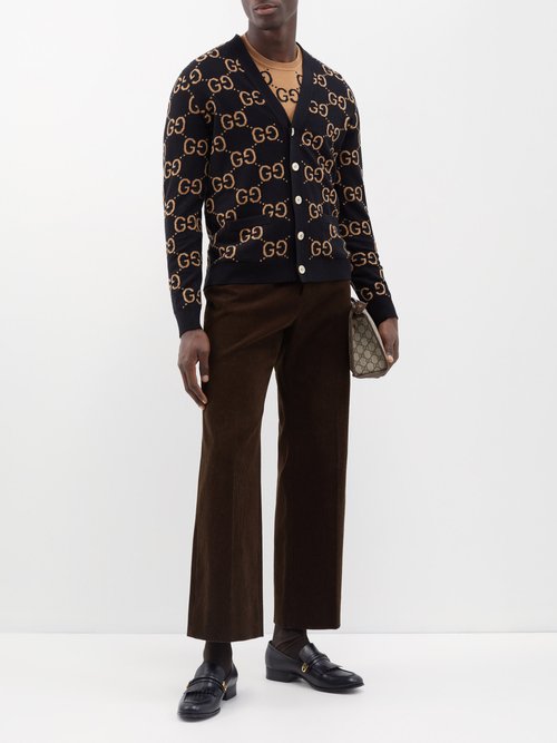 Gucci - GG-jacquard Wool Cardigan - Mens - Black Multi