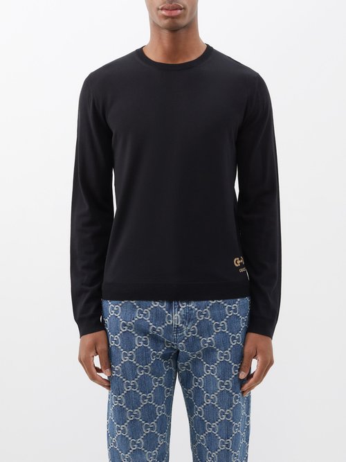 Gucci - Horsebit-jacquard Wool-blend Sweater - Mens - Black
