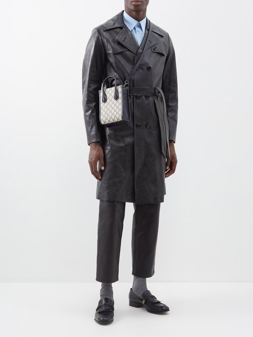 Gucci - Double-breasted Leather Trench Coat - Mens - Black