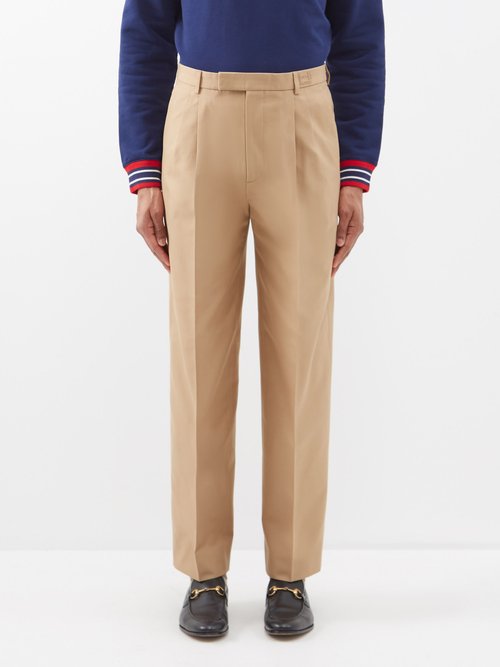 Gucci Pleated Cotton Trousers In Neutrals