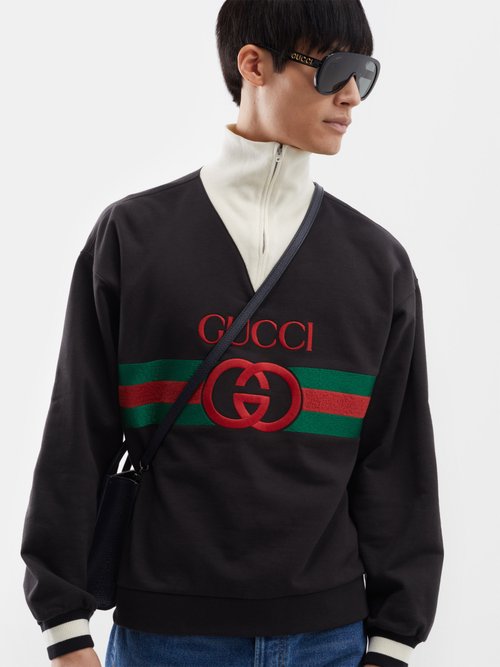 Gucci - Logo-embroidered Cotton-jersey Sweatshirt - Mens - Black Multi