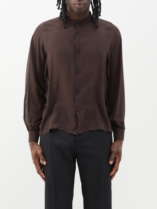 Saint Laurent - Balloon-sleeve Silk-georgette Shirt - Mens - Brown