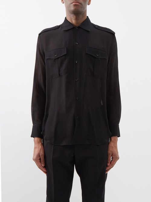 Saint Laurent - Heritage Patch-pocket Silk-crepe Shirt - Mens - Black