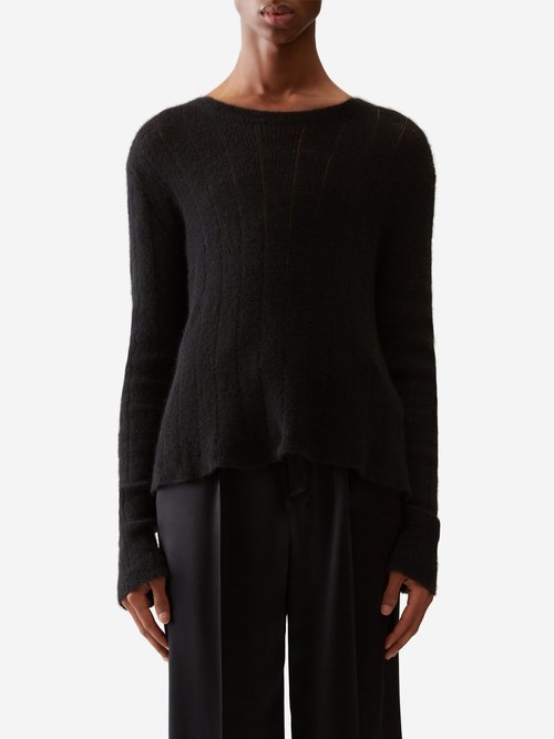 Saint Laurent - Flared-hem Open-work Knit Sweater - Mens - Black