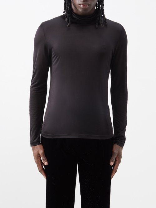 Saint Laurent Roll-neck Silk-jersey Top In Black