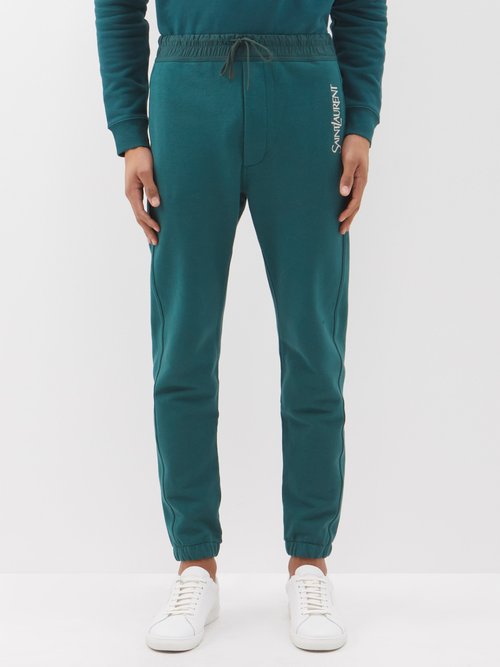 Saint Laurent - Logo-embroidered Cotton-jersey Track Pants - Mens - Green